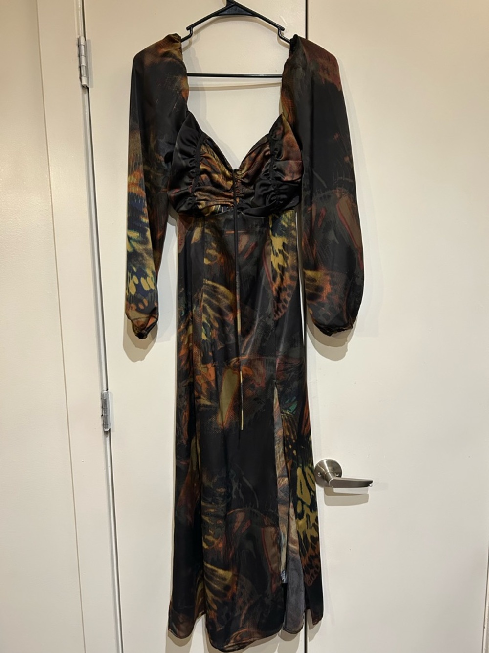 Black Multicolor Long Sleeve Midi Dress